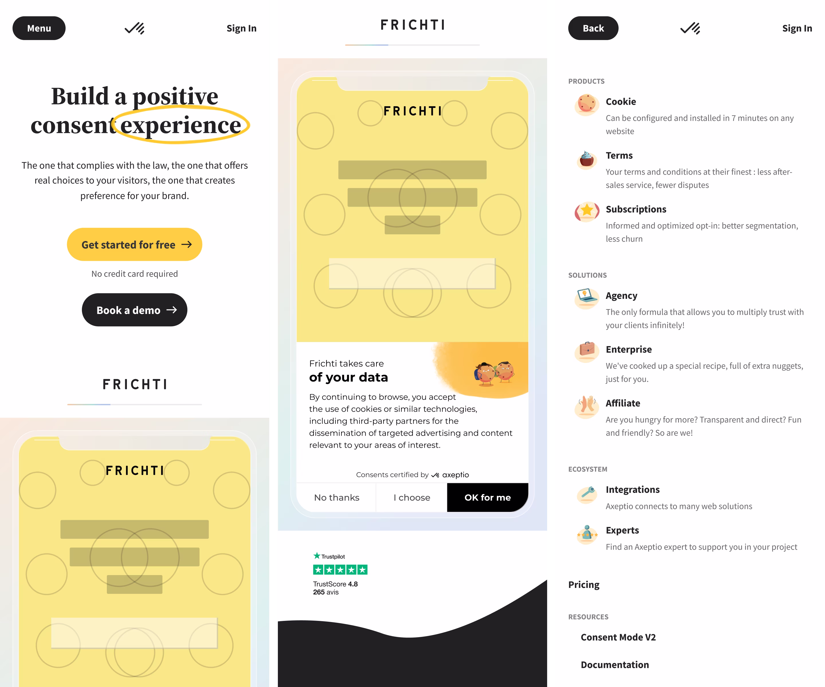 La page d'accueil d'Axeptio sur mobile