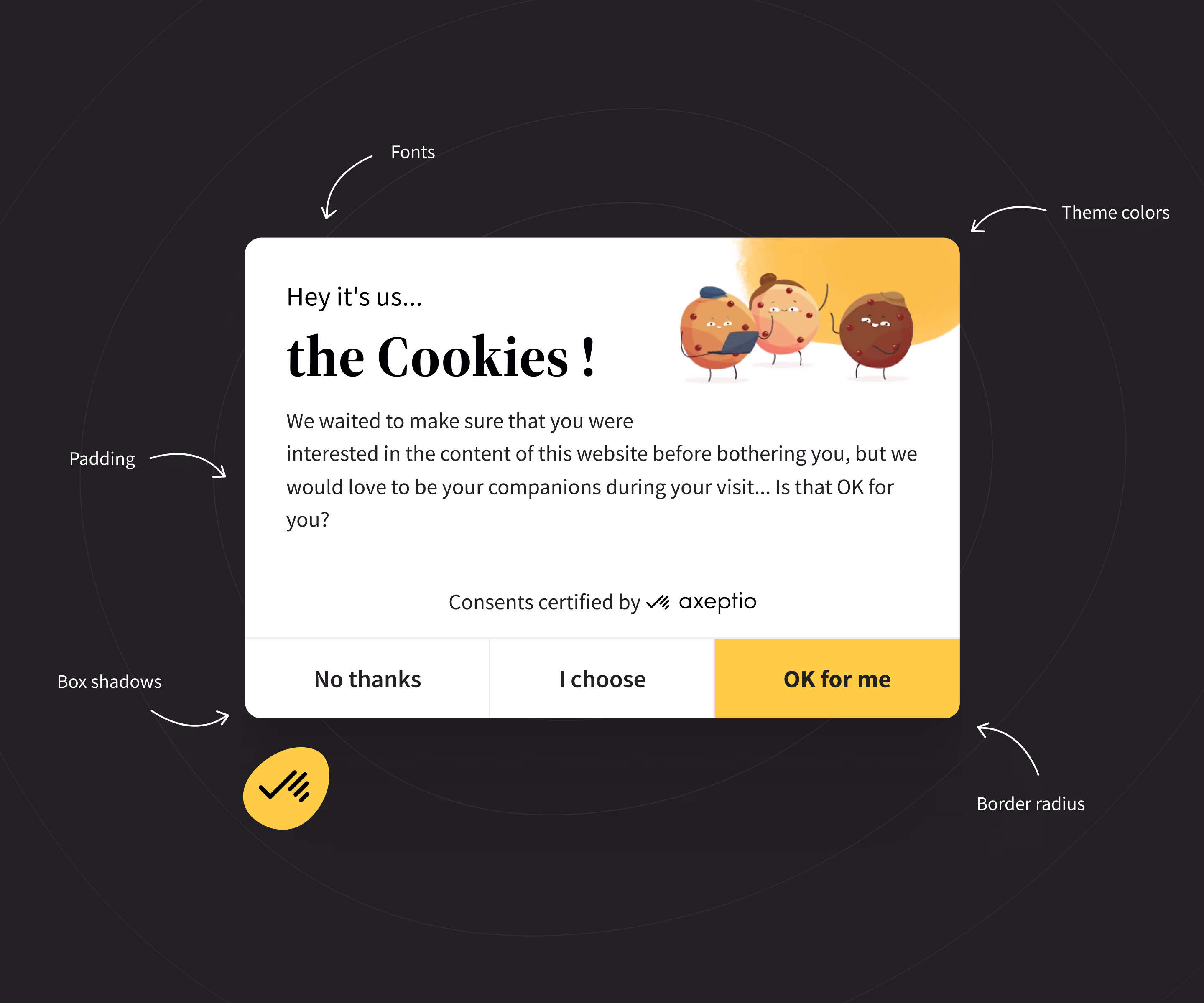 Le widget de consentement d'Axeptio posé sur un site